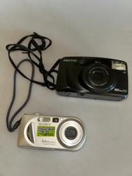 Pentax IQZoom EZY-R Date 35mm Film Camera And A Sony Cyber-shot Digital Camera.