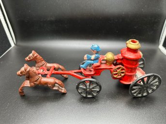 Two-piece Cast Iron Horse-drawn Fire Pumper Wagon Toy