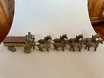 Vintage Solid Brass Horse Cart Carriage Beer Wagon. 20'