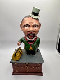 Stump Speaker Mechanical Cast Iron Coin Bank