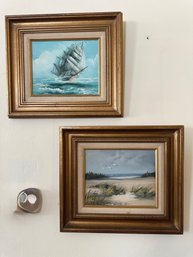 Pair Of Oil Paintings - Seascape, Sailing Ship