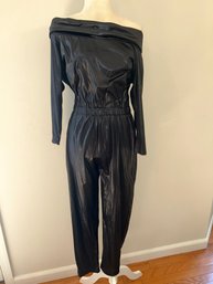 Vintage 1980s Black "wet Look" Liquid Satin Jumpsuit By Mix N Mingle. Size Large
