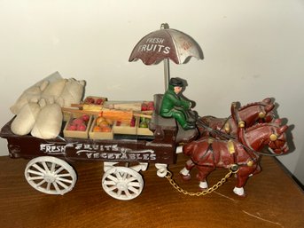 Vintage Arcade Manufacturing Co. Cast Iron Horse-drawn Fruit And Vegetable Market Wagon
