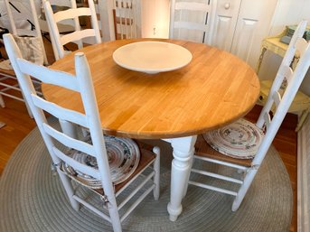 French Country Wooden Dining Table With White Painted Legs And 6 Chairs