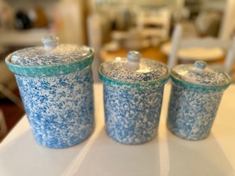 Pier One Blue And White Speckled Canisters