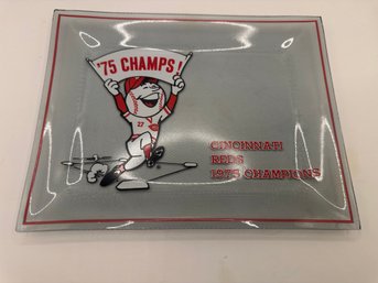 Commemorative Glass Ashtray Celebrating The Cincinnati Reds' 1975 Championship Win