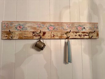 Shabby Chic Wooden Wall Mounted Rack  Cup Is Steel