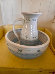 Pottery Bowl And Pitcher Set