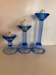 Cobalt Blue Glass Candle Holders