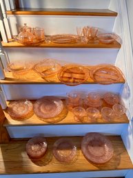 Very Large Lot Of Pink Depression Glass Service For 4 Plus Many Many Extras