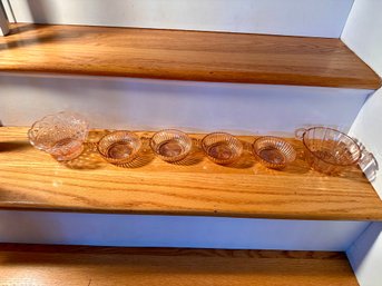 Pink Depression Glass Handled Fruit Bowls, Compote Bowls