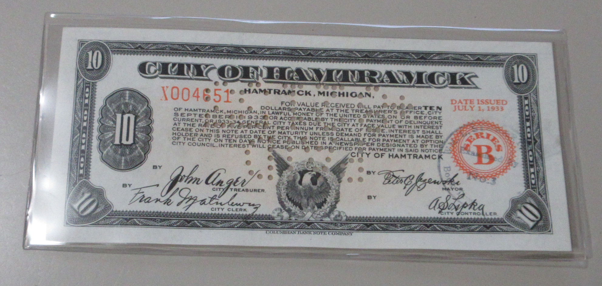 $10 Hamtramck Depression Script Michigan 1933 #3639 | Auctionninja.com