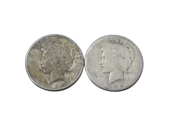 1922 Peace Dollar Silver Coins - Pair