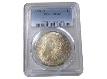 Tough Grade 1921-D $1 Morgan Silver Dollar PCGS MS63