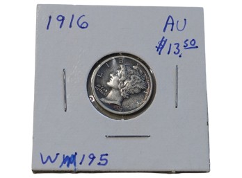 1916 Philadelphia Mercury Silver Dime AU