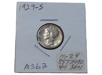 1929-S San Francisco Mercury Silver Dime MS62