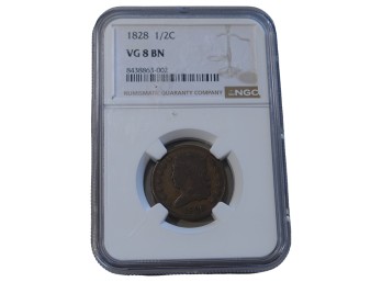 1828 Philadelphia Classic Head Copper Half Cent NGC VG8 BN