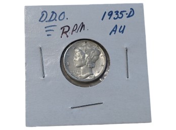 1935-D Denver Mercury Silver Dime AU DDO RPM