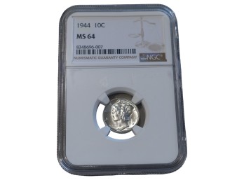 1944-D Denver Mercury Silver Dime NGC MS64