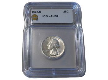 1942-S San Francisco Washington Silver Quarter ICG AU58