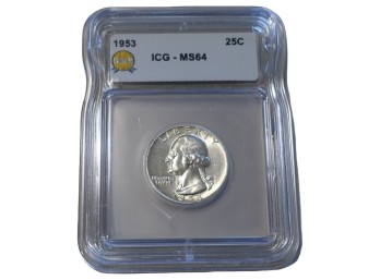 1953 Philadelphia Washington Silver Quarter ICG MS64