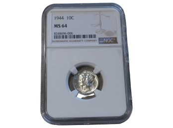 1944 Philadelphia Mercury Silver Dime NGC MS64