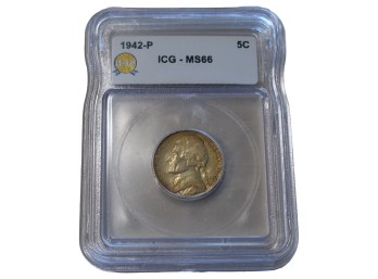 1942-P Philadelphia Jefferson Silver Nickel ICG MS66