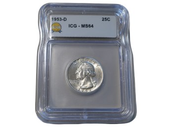 1953-D Denver Washington Silver Quarter ICG MS64