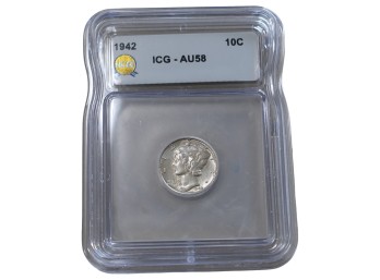 1942 Philadelphia Mercury Silver Dime ICG AU58