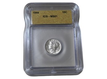 1944 Philadelphia Mercury Silver Dime ICG MS61