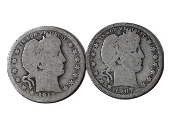 1912 & 1907 Barber Silver Quarters Set