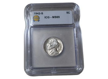 Silver 1942-S San Francisco Jefferson Nickel ICG MS65