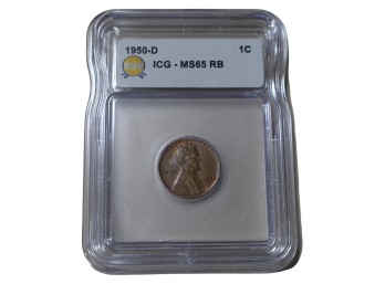 1950-D Denver Lincoln Wheat Penny ICG MS65 RB