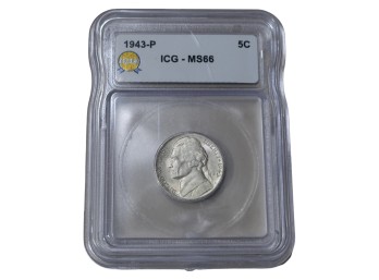 Silver 1943-P Philadelphia Jefferson Nickel ICG MS66
