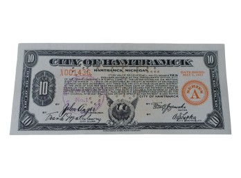 1933 Hamtramck Michigan $10 Depression Scrip Note Series A