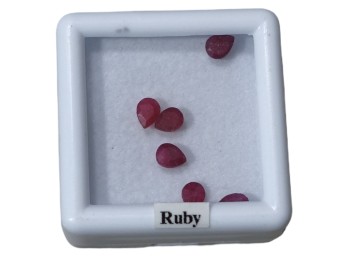 Loose Ruby Gemstones In Display Case