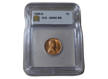1956-D Denver Lincoln Wheat Penny ICG MS65 RB