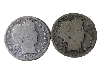 1898 & 1910 Barber Silver Quarter Pair