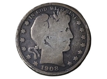 1908 S Barber Silver Half Dollar