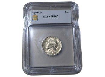 Silver 1945-P Philadelphia Jefferson Nickel ICG MS66