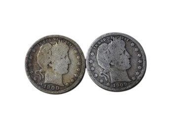 1900-1909 D Barber Silver Quarter Pair