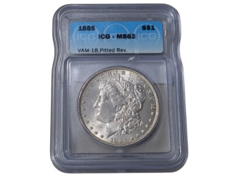 1885 Philadelphia Morgan Silver Dollar ICG MS63 Vam 1b Pitted Reverse
