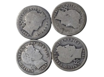 1892-1909 Barber Silver Dimes Set Of 4 Vintage Collection