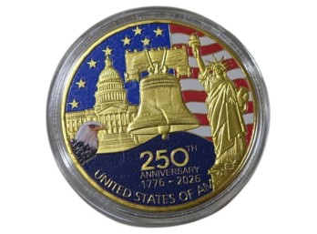 USA 250th Anniversary Commemorative Coin, 1776-2026, Gold-Plated, Collectible
