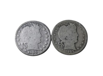 1900 & 1907 Barber Quarter Dollars - Set Of Two