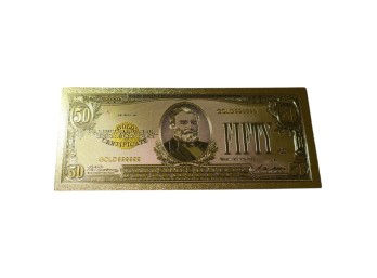 Gold-Plated $50 Bill Replica Collectible Featuring U.S. Grant