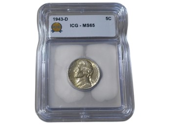 Silver 1943-D Denver Jefferson Nickel ICG MS65