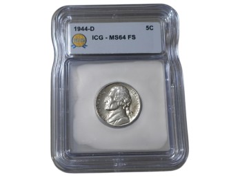 Silver 1944-D Denver Jefferson 5C ICG MS64 FS