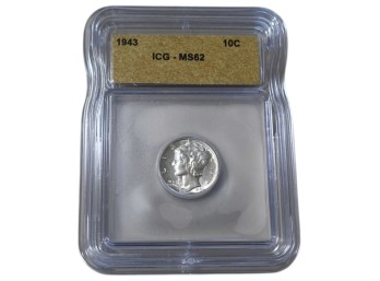 1943 Philadelphia Mercury Silver Dime ICG MS62