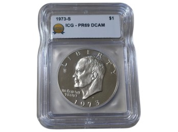 1973-S San Francisco Eisenhower Silver Dollar ICG PR69 DCAM